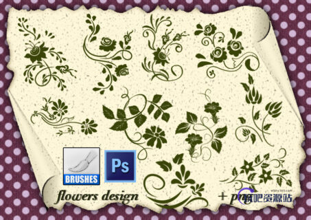 精美的鲜花花朵印花图案PS笔刷素材-玩吧资源站