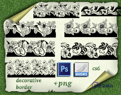 鲜花花纹边框图案PS笔刷下载-玩吧资源站