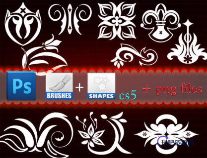 欧式经典印花图案饰品ps笔刷素材免费下载（另含csh文件）-玩吧资源站