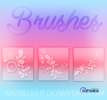 涂鸦风格的植物印花图案PS笔刷素材-玩吧资源站