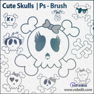 可爱粉嫩骷髅头图案PS骷髅头纹饰笔刷素材-玩吧资源站