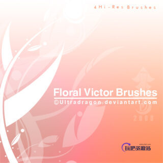 简洁美的植物印花图案Photoshop笔刷下载-玩吧资源站