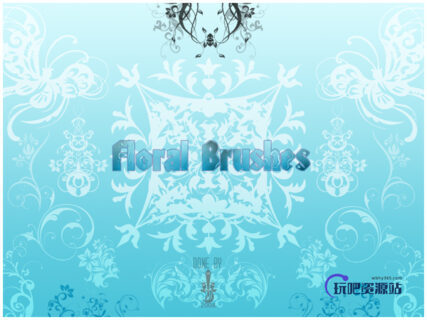 漂亮的蝴蝶植物艺术系花纹图案Photoshop笔刷下载-玩吧资源站