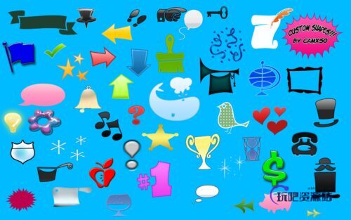 各种生活办公元素符号图案photoshop自定义形状素材 .csh 文件下载-玩吧资源站
