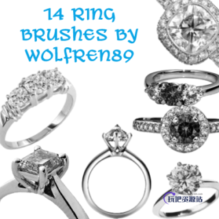 14种钻戒、宝石戒指、订婚戒指、结婚戒指Photoshop笔刷素材下载-玩吧资源站