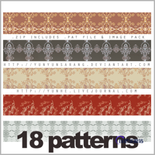 18种古典印花墙壁花纹图案Photoshop填充心形印花底纹pat-玩吧资源站