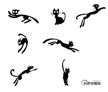 黑猫剪影图形Photoshop笔刷下载-玩吧资源站