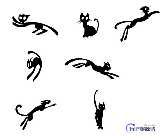 黑猫剪影图形Photoshop笔刷下载