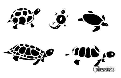 可爱卡通海归、乌龟、王八剪影图形Photoshop乌龟笔刷-玩吧资源站