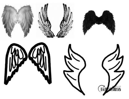 羽毛翅膀、涂鸦翅膀、手绘翅膀图形Photoshop笔刷下载-玩吧资源站