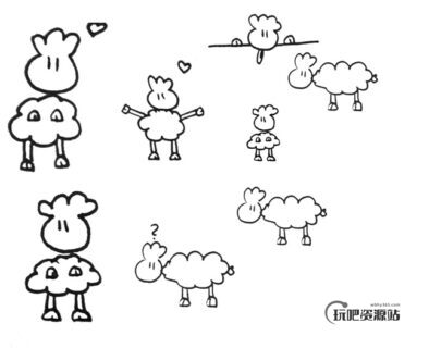 手绘涂鸦可爱绵羊图形Photoshop笔刷下载-玩吧资源站