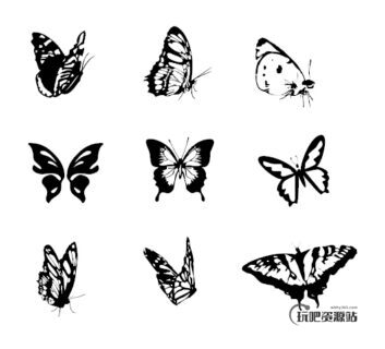 蝴蝶图形、版刻式蝴蝶花纹PS笔刷-玩吧资源站