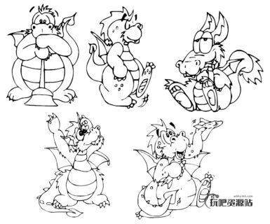 可爱肥胖线框是恐龙、西方龙兽PS笔刷下载-玩吧资源站