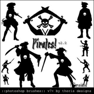 海盗剪影图形、加勒比海盗元素装扮PS笔刷素材下载-玩吧资源站