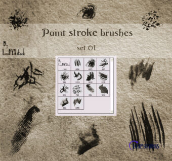 毛笔、油漆刷子痕迹Photoshop笔刷下载-玩吧资源站