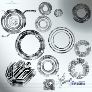 复古式机械圆圈造型素材PS笔刷下载-玩吧资源站