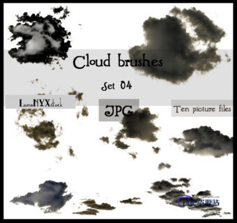 白云背景图形PS笔刷（JPG图片素材）-玩吧资源站