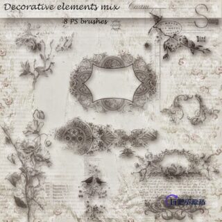 混合式装饰性花纹图案Photoshop笔刷素材-玩吧资源站