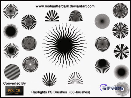 光线四射、光芒效果、太阳图案Photoshop笔刷下载-玩吧资源站