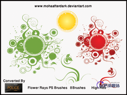 非主流时尚枝条印花图案Photoshop笔刷下载-玩吧资源站