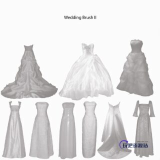 婚纱、伴娘服、礼裙、晚礼服等PS结婚笔刷素材-玩吧资源站