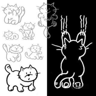 手绘线框卡通猫咪图案PS笔刷下载-玩吧资源站
