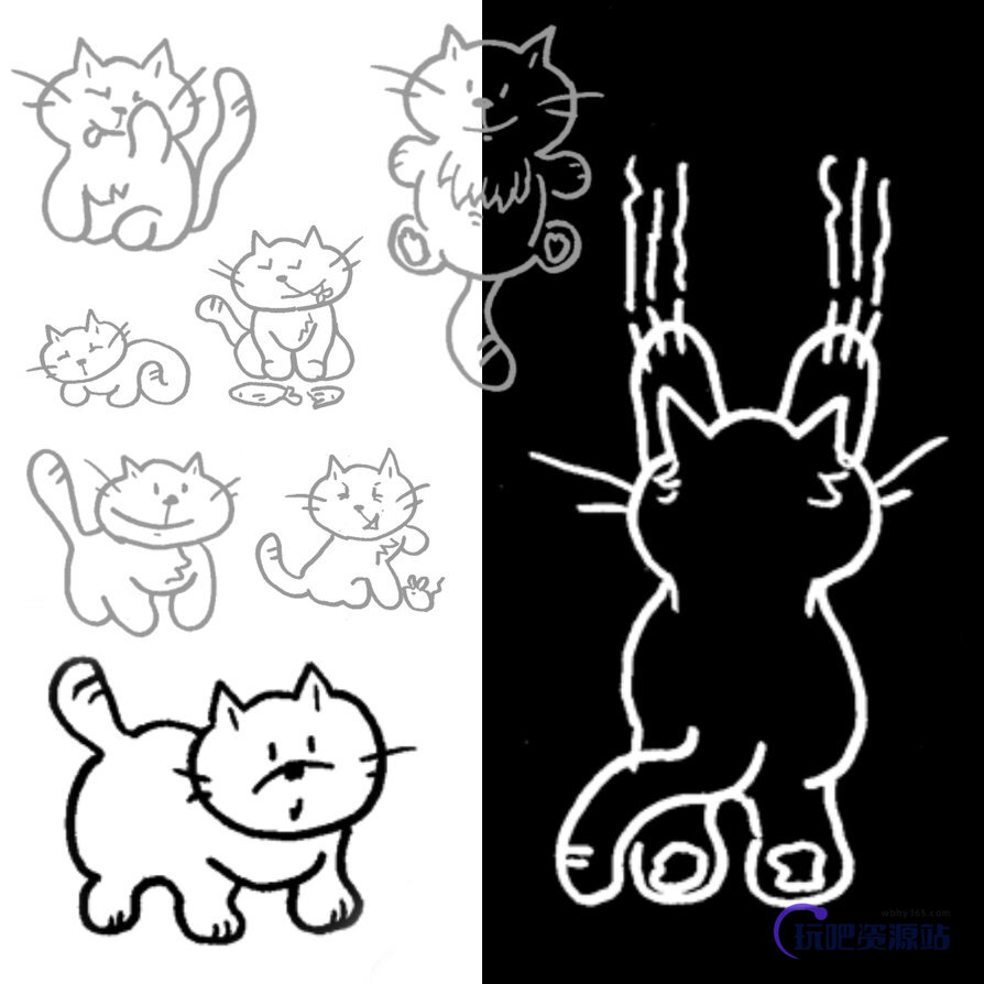 手绘线框卡通猫咪图案PS笔刷下载