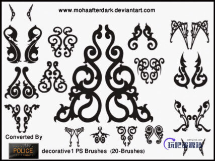 漂亮的铁艺花纹图案Photoshop笔刷下载-玩吧资源站