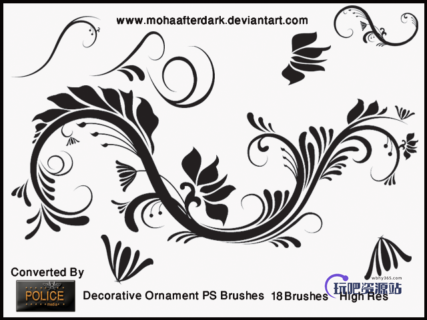优雅的印花装饰图案素材Photoshop笔刷下载-玩吧资源站