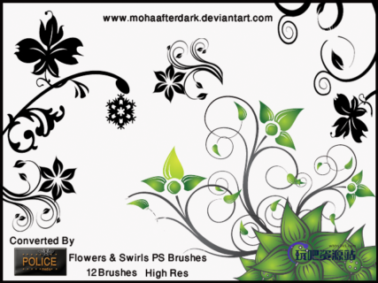 优美的植物鲜花花纹图案Photoshop印花笔刷-玩吧资源站