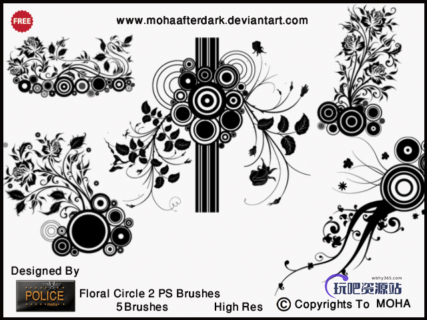 漂亮丰富的植物花圈图案、艺术花纹装饰Photoshop笔刷下载-玩吧资源站