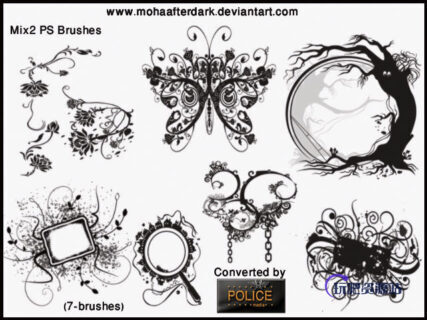 漂亮的时尚非主流系列艺术花纹PS装扮笔刷素材-玩吧资源站