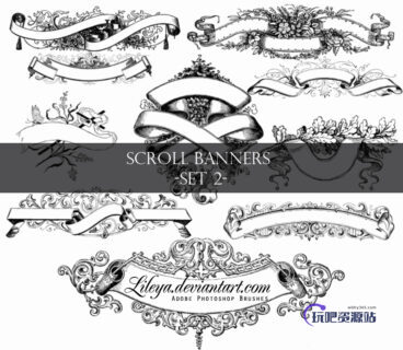 复古欧美风格的横幅标签图案PS笔刷下载-玩吧资源站