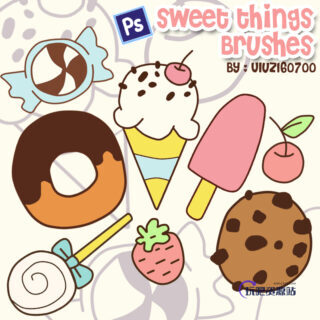 可爱卡通糖果、甜甜圈、甜食PS笔刷下载-玩吧资源站