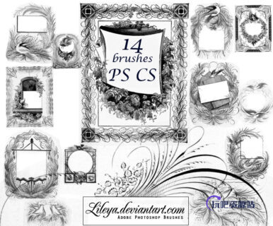 14种高清茂密线条边框图案PS笔刷下载-玩吧资源站