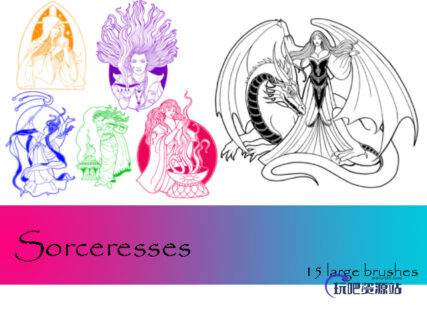 女王图案、西欧女巫造型PS笔刷下载-玩吧资源站