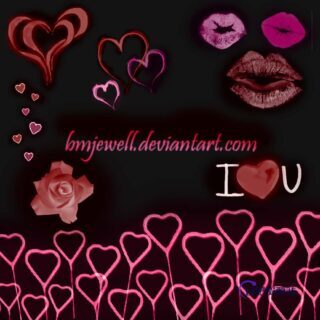 浪漫爱心、心形、红唇、唇印图案PS笔刷素材下载-玩吧资源站