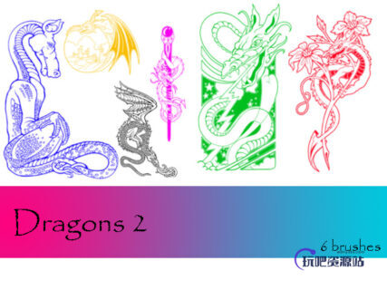西方恶魔龙、魔龙之花等素材PS笔刷下载-玩吧资源站