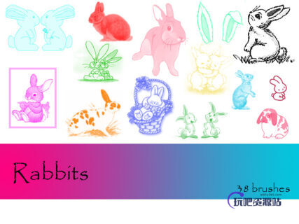 可爱小白兔、兔子造型PS笔刷下载-玩吧资源站