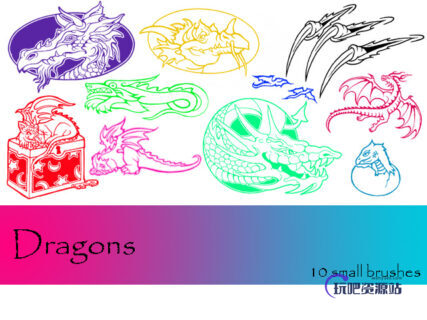 西方巨龙头像、恶龙、魔龙图案PS笔刷下载-玩吧资源站