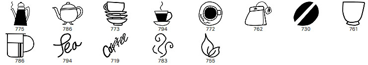 卡通咖啡杯、咖啡壶、茶杯、茶壶、茶包等PS笔刷下载