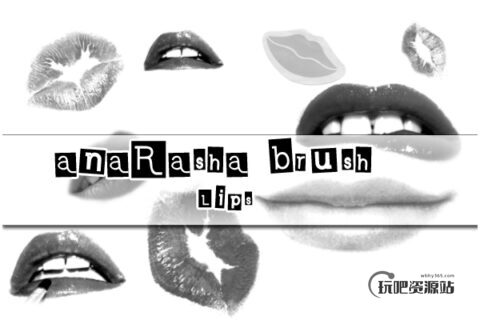 烈焰红唇、性感口红印记、女性嘴唇PS笔刷素材-玩吧资源站