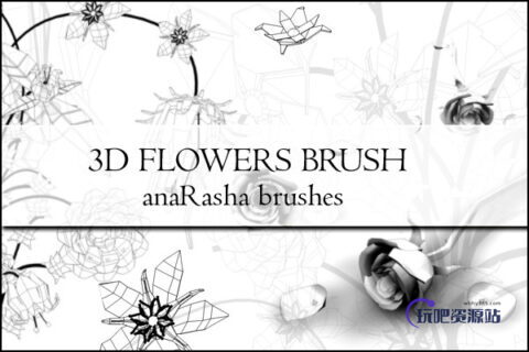 手绘3D折线花朵图案PS笔刷素材下载-玩吧资源站