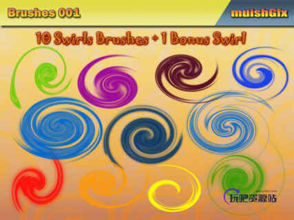 10种漩涡效果的纹理PS笔刷下载-玩吧资源站