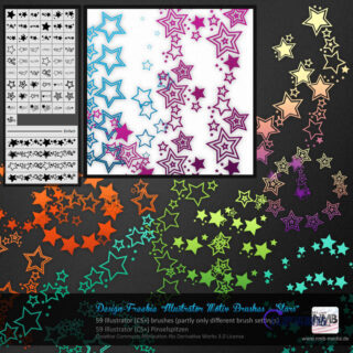 时尚行星、五角星图案Illustrator笔刷/Ai画笔素材下载-玩吧资源站