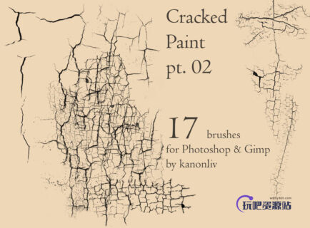 17种裂缝、龟裂纹理效果PS笔刷下载-玩吧资源站