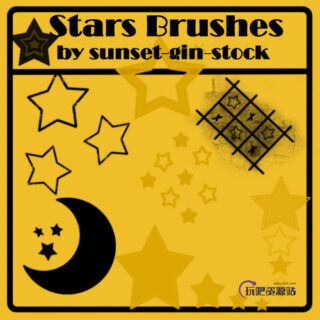 五角星、星星图案、月亮造型PS笔刷下载-玩吧资源站
