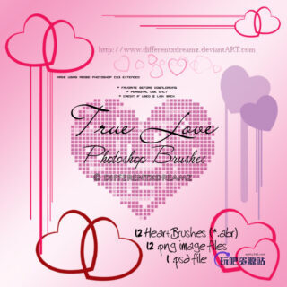 爱心、心形图案装饰PS美图笔刷-玩吧资源站