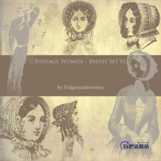 复古式欧洲女性图案画像PS笔刷下载-玩吧资源站