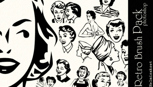 欧美女性肖像图案、剪贴画式女性图像PS笔刷下载-玩吧资源站